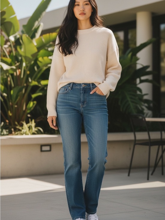 1822 Denim Denim - 1822 Denim Straight Leg Jeans in Medium Blue Wash
